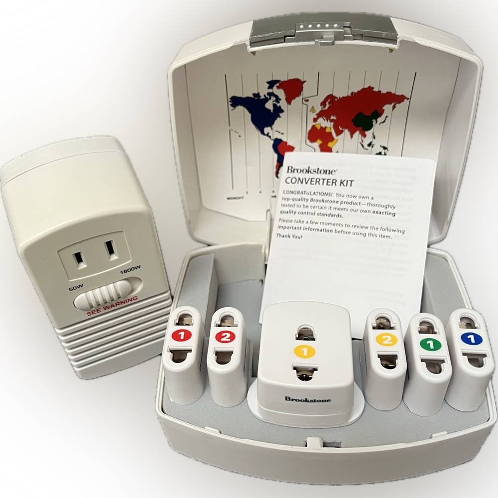 Brookstone Dual Wattage Converter Kit 50W/1800W Travel Voltage Adapter Plugs
